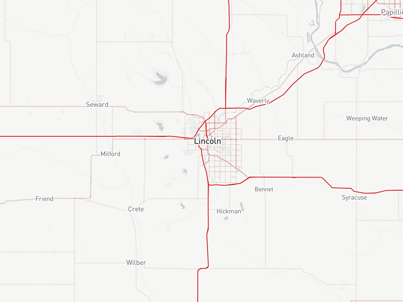 Bryant Lincoln service area map covering southeast Nebraska